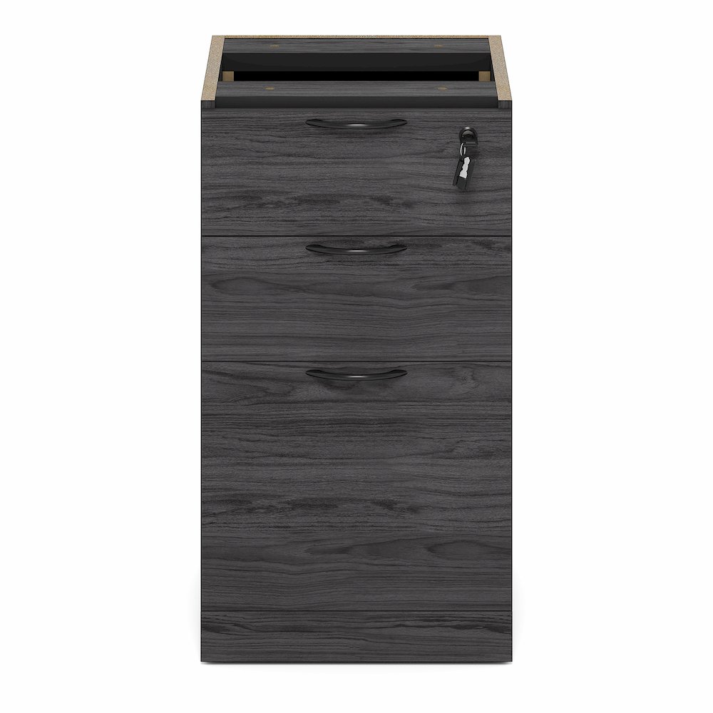 3-Drawer Fixed Pedestal Filing Cabinet with Lock,Soft-Close Drawers,Coastal Grey. Picture 2