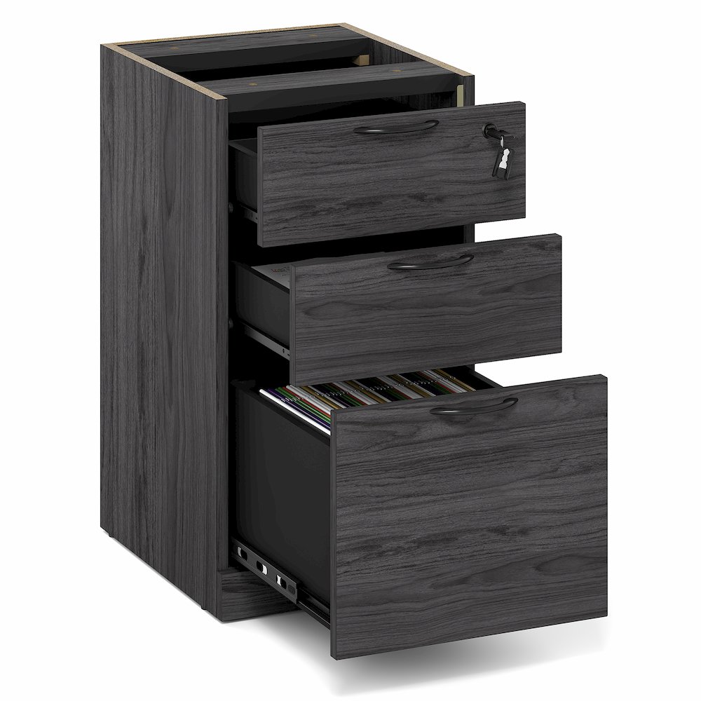 3-Drawer Fixed Pedestal Filing Cabinet with Lock,Soft-Close Drawers,Coastal Grey. Picture 4