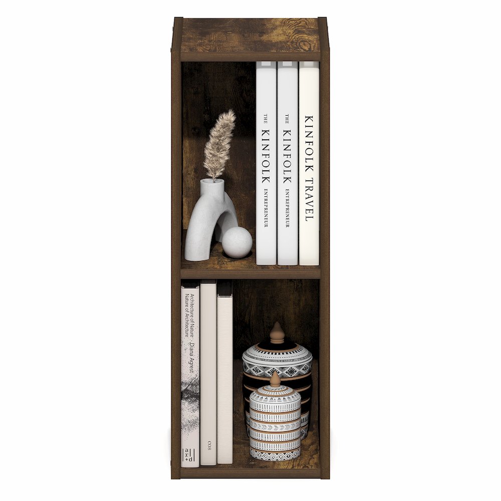 2-Tier Narrow Bookshelf, Bookcase with 8-In Width Storage Shelf, Amber Pine. Picture 4