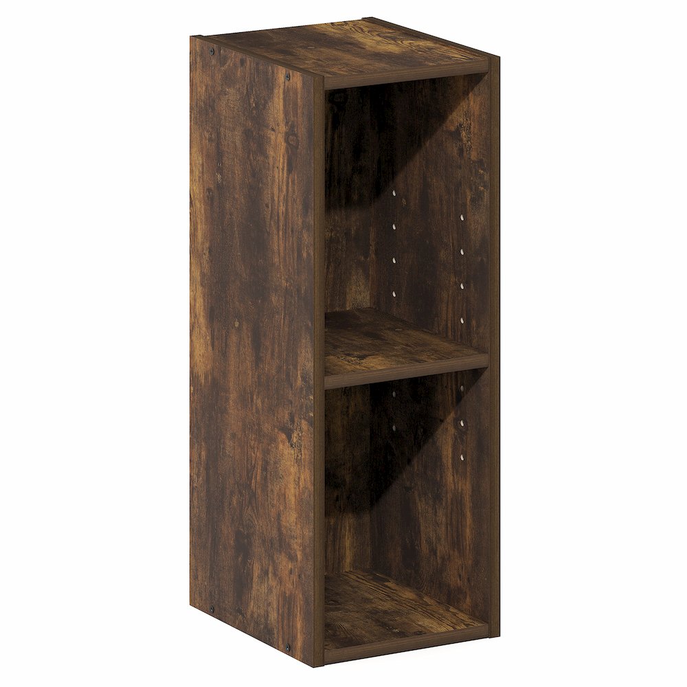 2-Tier Narrow Bookshelf, Bookcase with 8-In Width Storage Shelf, Amber Pine. Picture 1