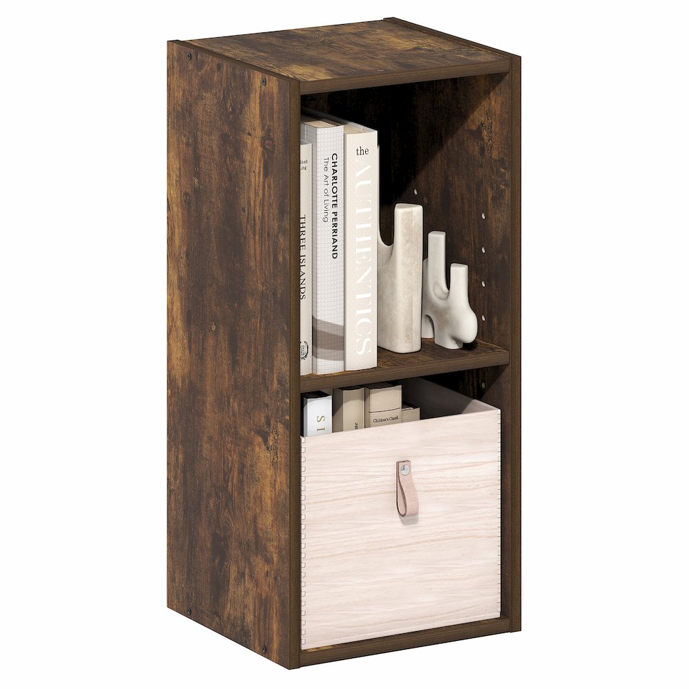 2-Tier Narrow Bookshelf, Bookcase with 10-In Width Storage Shelf, Amber Pine. Picture 3