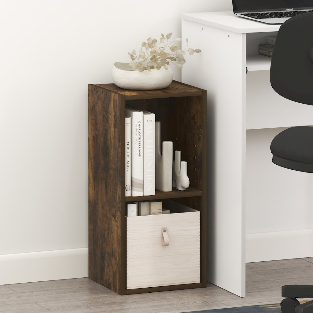 2-Tier Narrow Bookshelf, Bookcase with 10-In Width Storage Shelf, Amber Pine. Picture 5