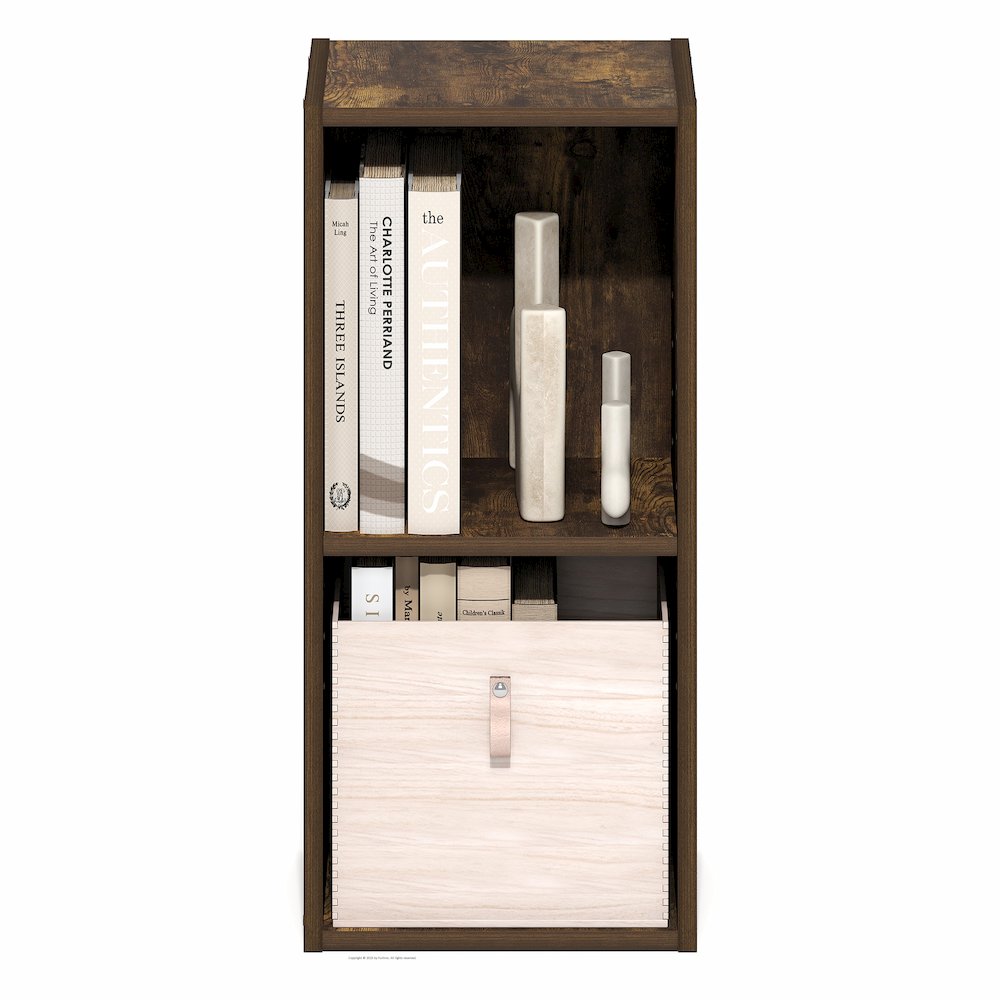 2-Tier Narrow Bookshelf, Bookcase with 10-In Width Storage Shelf, Amber Pine. Picture 4
