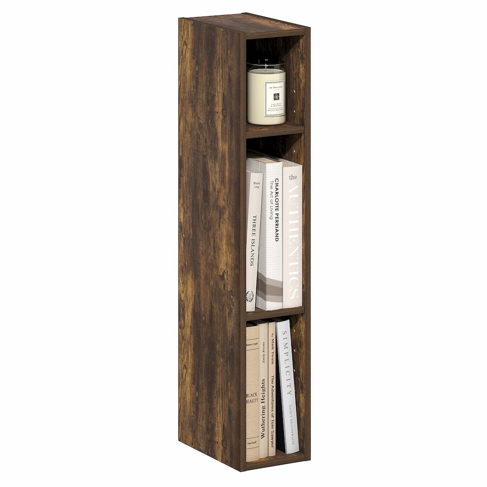 3-Tier Narrow Bookshelf, Bookcase with 6-In Width Storage Shelf, Amber Pine. Picture 3