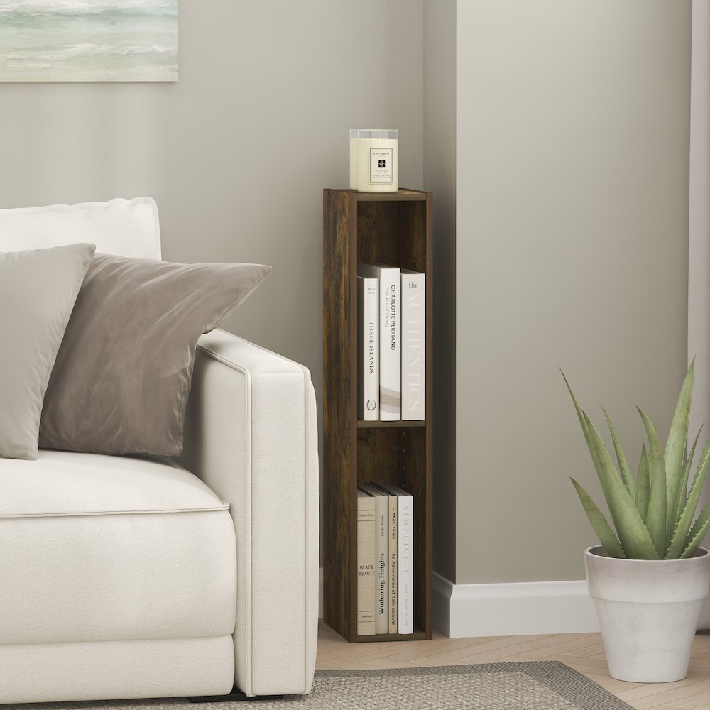 3-Tier Narrow Bookshelf, Bookcase with 6-In Width Storage Shelf, Amber Pine. Picture 5