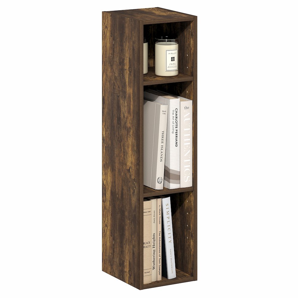 3-Tier Narrow Bookshelf, Bookcase with 8-In Width Storage Shelf, Amber Pine. Picture 3