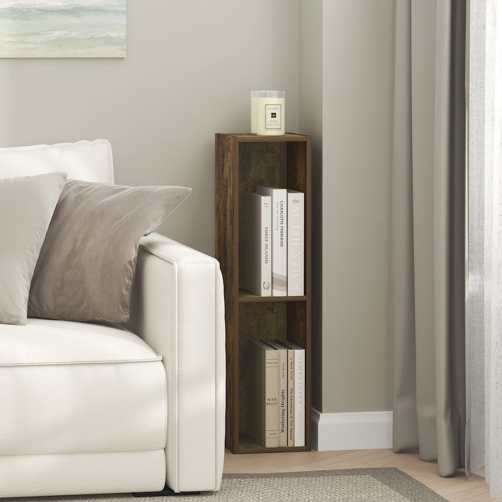 3-Tier Narrow Bookshelf, Bookcase with 8-In Width Storage Shelf, Amber Pine. Picture 5