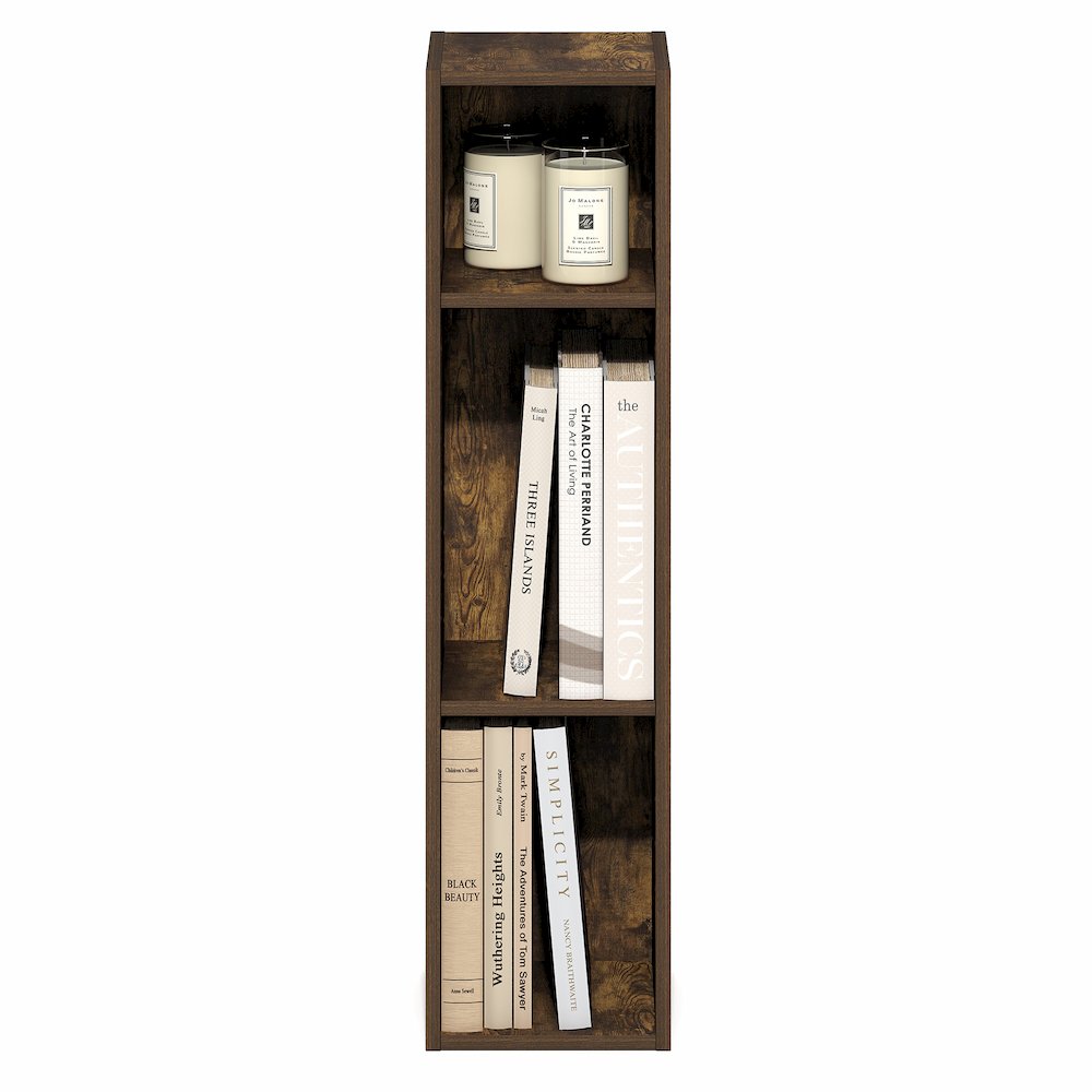 3-Tier Narrow Bookshelf, Bookcase with 8-In Width Storage Shelf, Amber Pine. Picture 4