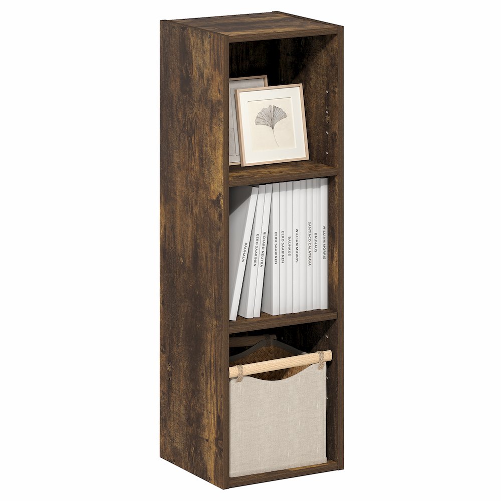 3-Tier Narrow Bookshelf, Bookcase with 10-In Width Storage Shelf, Amber Pine. Picture 3