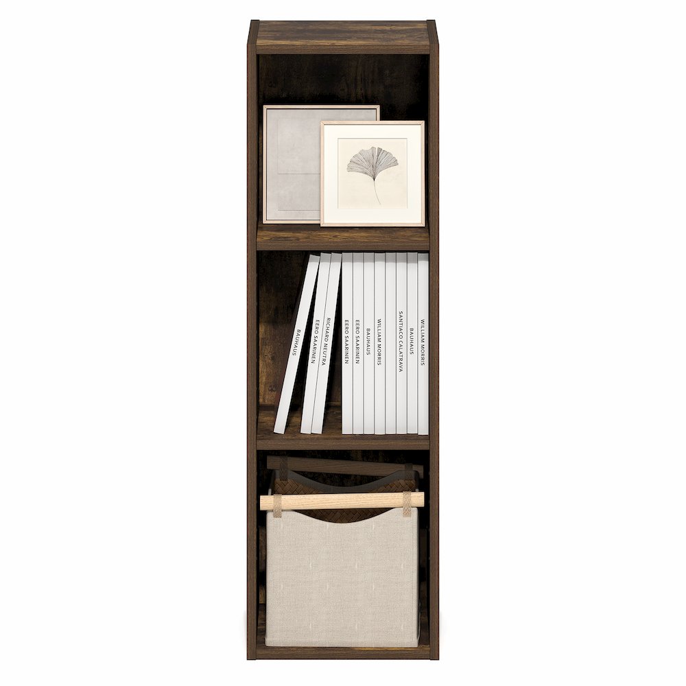 3-Tier Narrow Bookshelf, Bookcase with 10-In Width Storage Shelf, Amber Pine. Picture 4