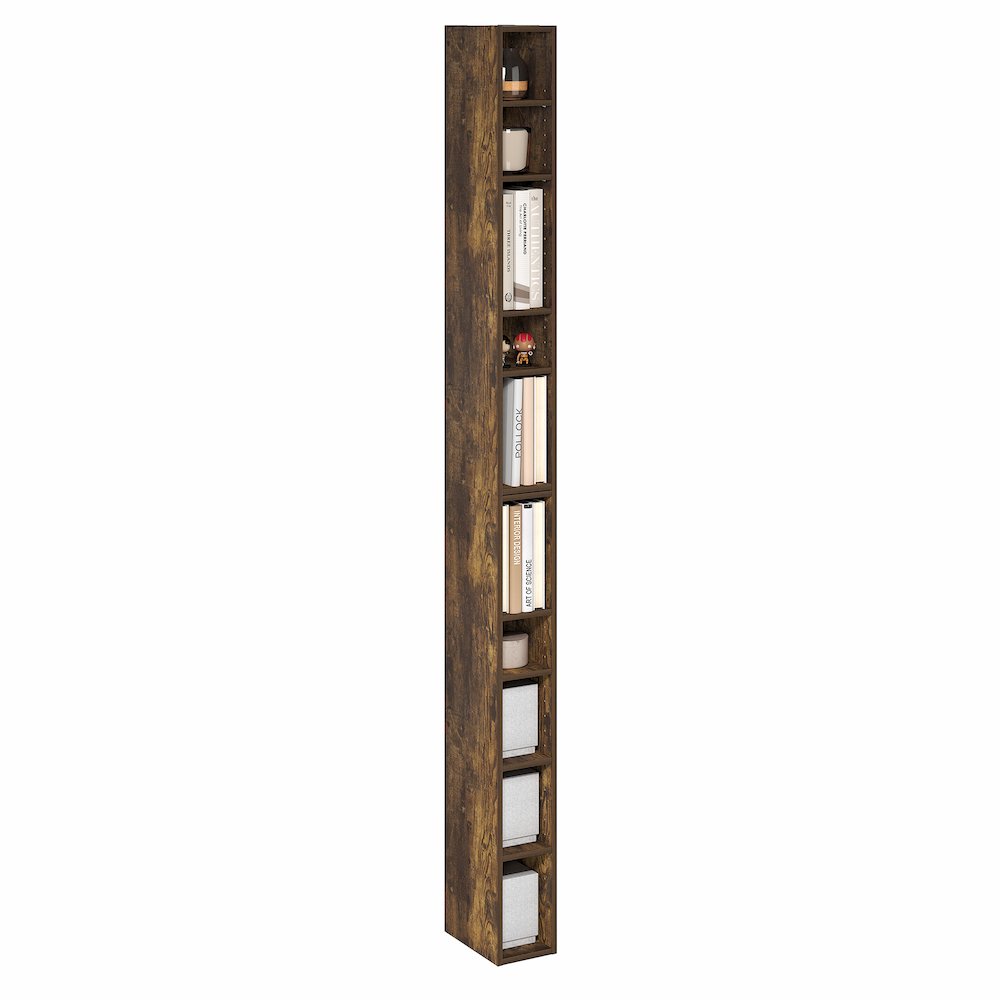 10-Tier Bookshelf, Space Saving Storage Shelf Bookcase, Amber Pine. Picture 4