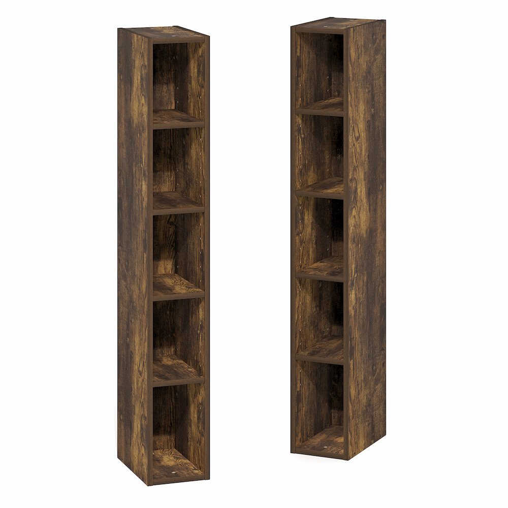 10-Tier Bookshelf, Space Saving Storage Shelf Bookcase, Amber Pine. Picture 3
