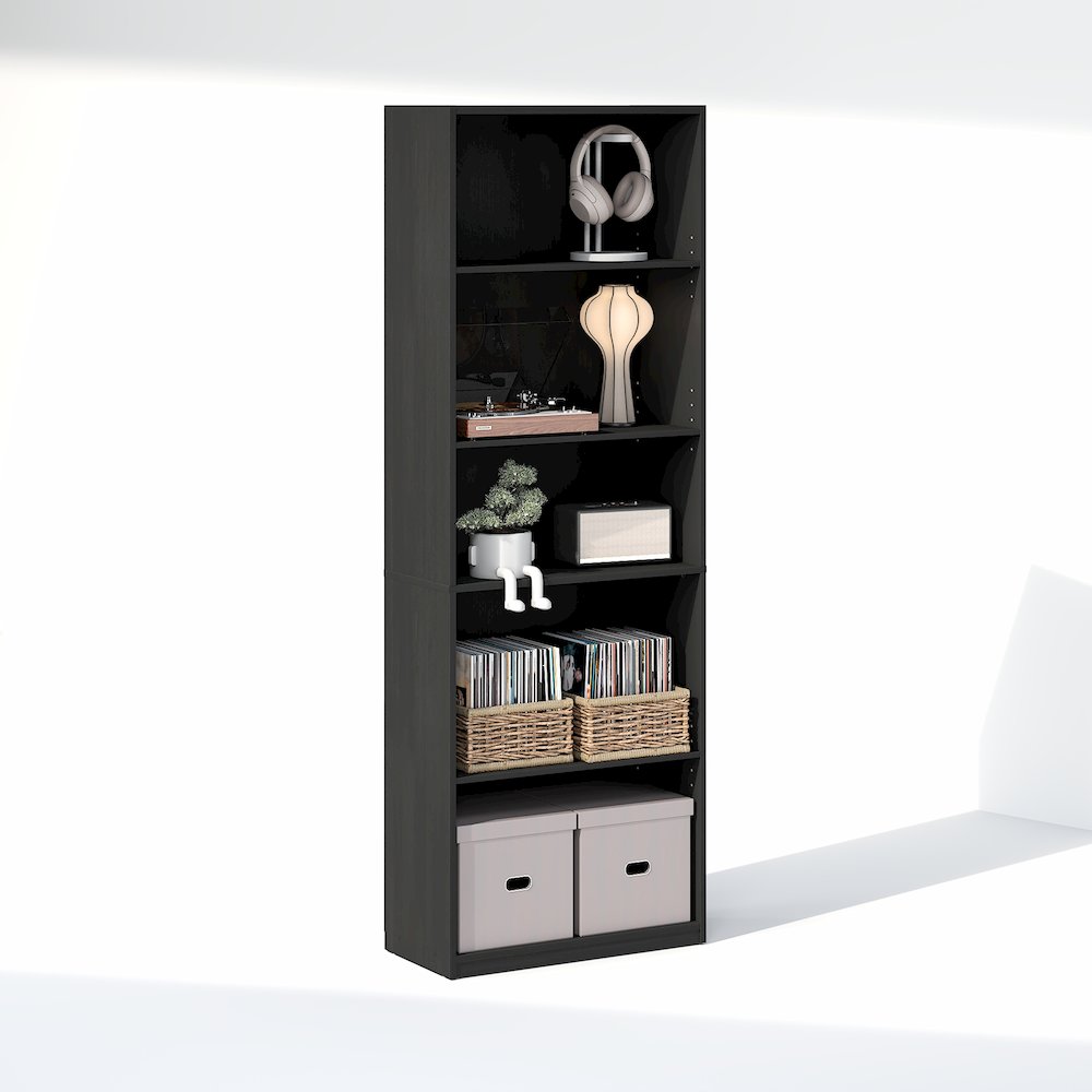 5-Tier Media Storage, CD DVD Media Tower, with Adjustable Shelves, Blackwood. Picture 3