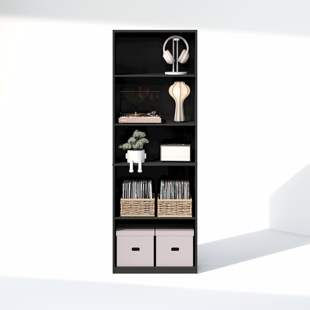 5-Tier Media Storage, CD DVD Media Tower, with Adjustable Shelves, Blackwood. Picture 6