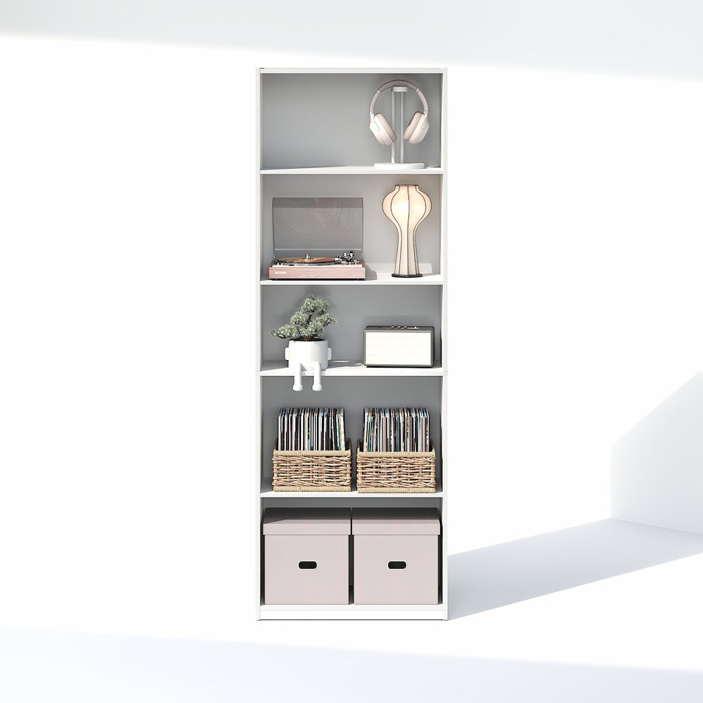 GEHRY 5-Tier Media Storage, CD DVD Media Tower, with Adjustable Shelves, White. Picture 6