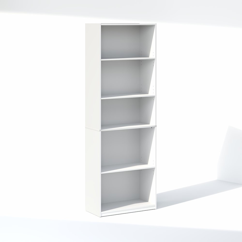 GEHRY 5-Tier Media Storage, CD DVD Media Tower, with Adjustable Shelves, White. Picture 2