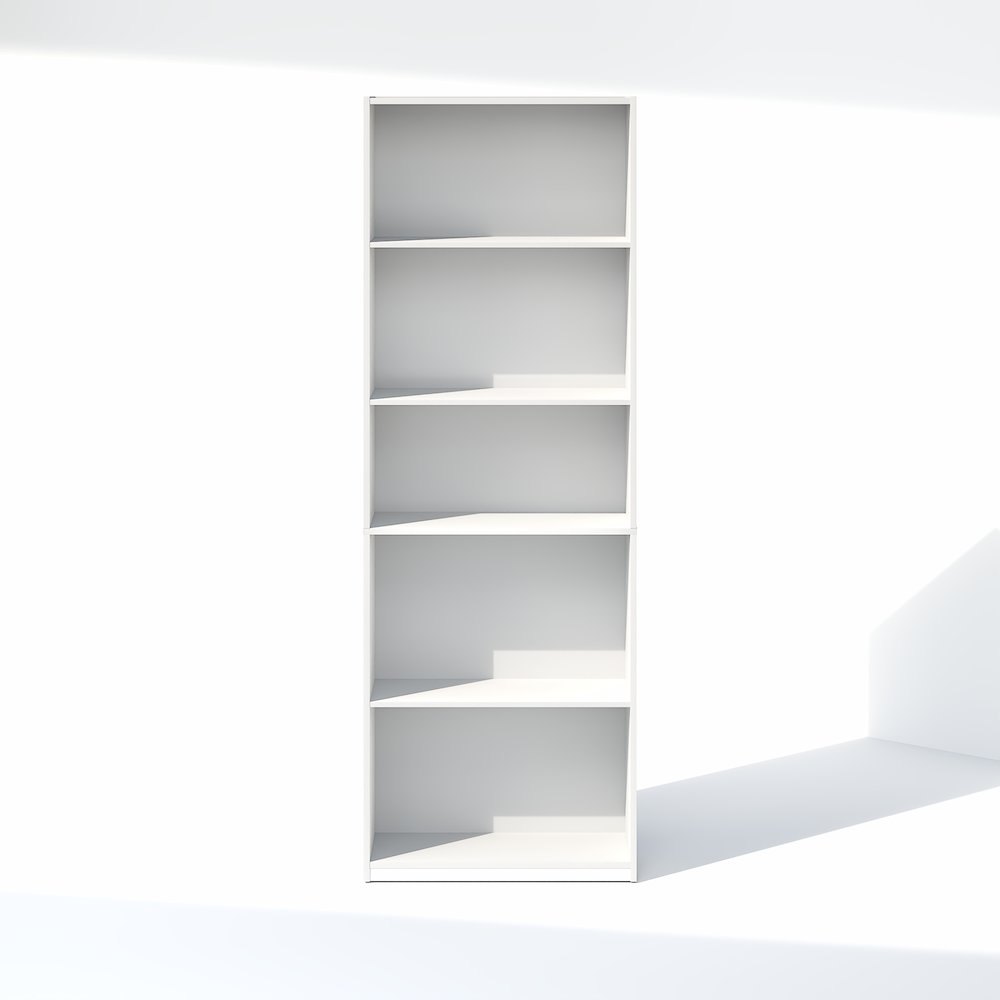 GEHRY 5-Tier Media Storage, CD DVD Media Tower, with Adjustable Shelves, White. Picture 1