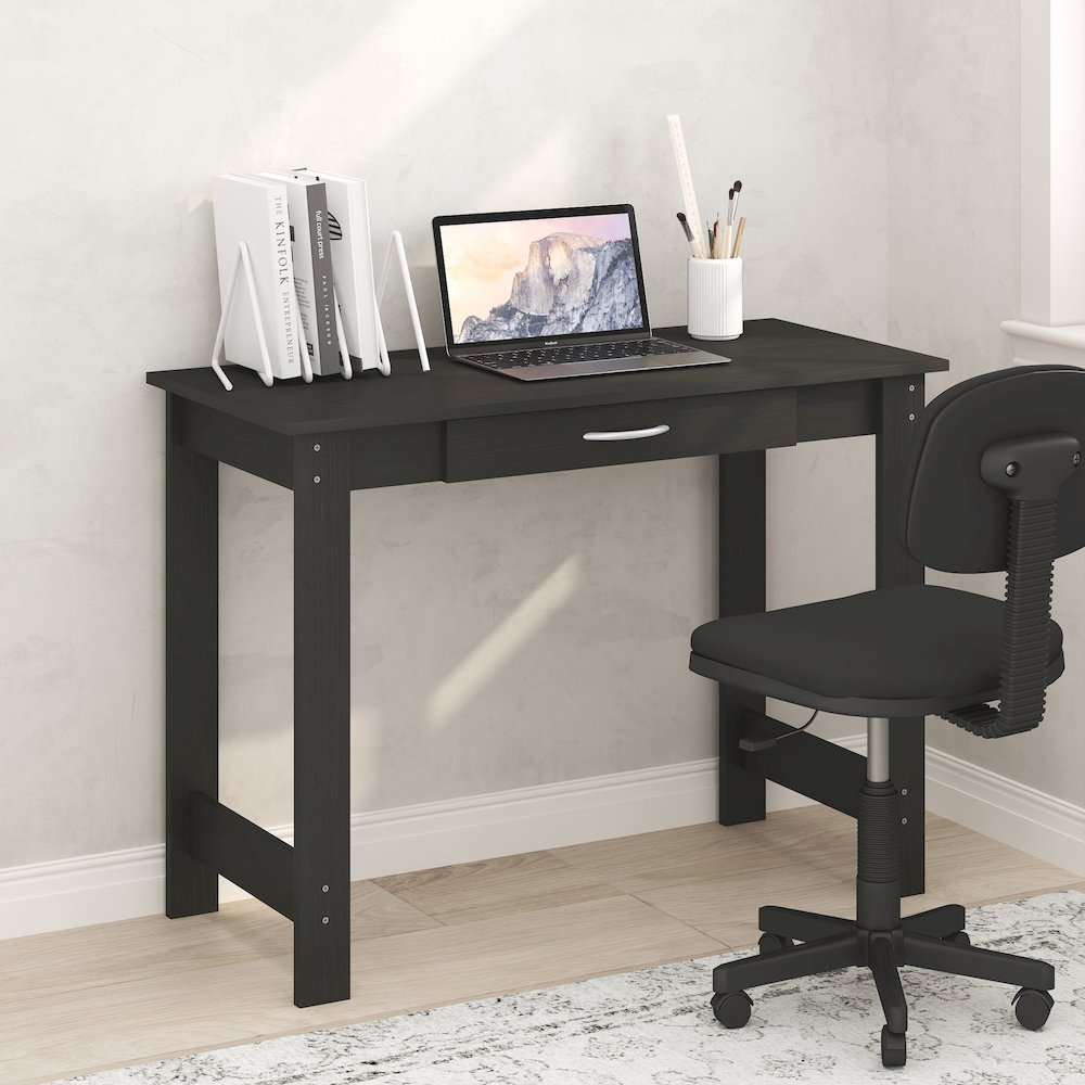 Computer Desk with H-legs, Office Desk, Writing Desk, with Drawer, Darkwood. Picture 5
