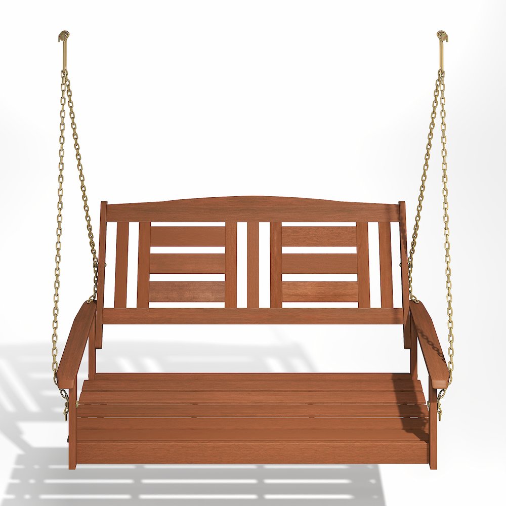 2-Seater Outdoor Hanging Wooden Swing with Chain in Teak Oil, Light Wood. Picture 2