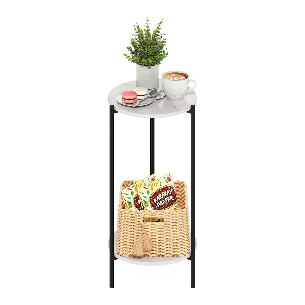 BESI Plant Stand Indoor Outdoor, 2-Tier Round, Marble White. Picture 5