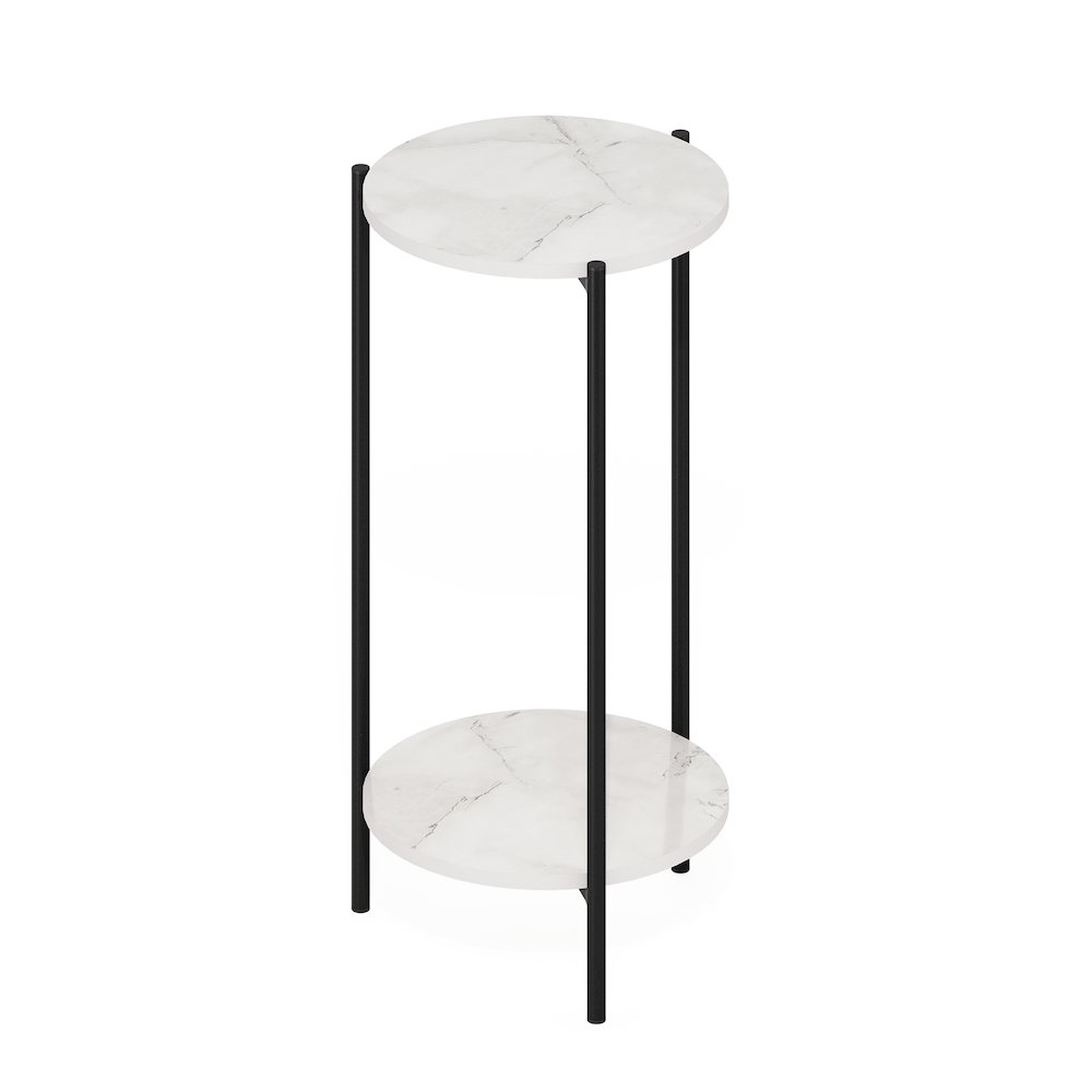 BESI Plant Stand Indoor Outdoor, 2-Tier Round, Marble White. Picture 1