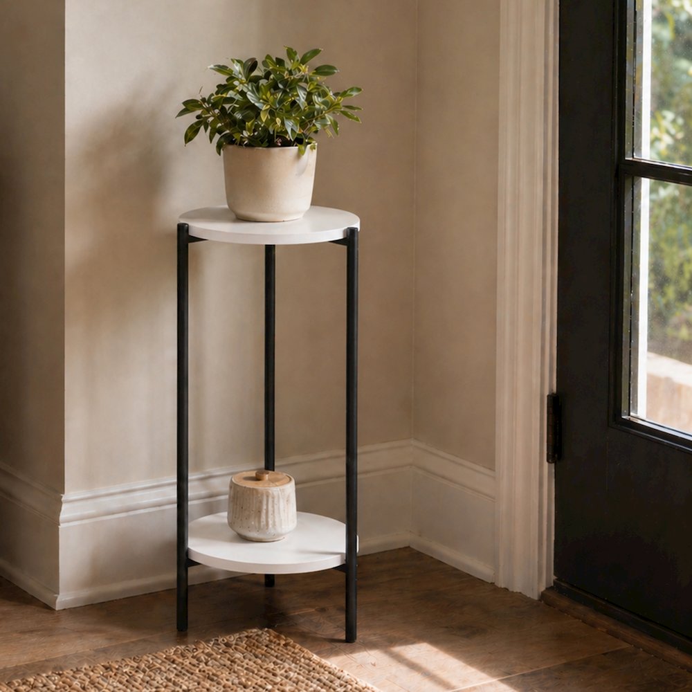 BESI Plant Stand Indoor Outdoor, 2-Tier Round, White. Picture 2