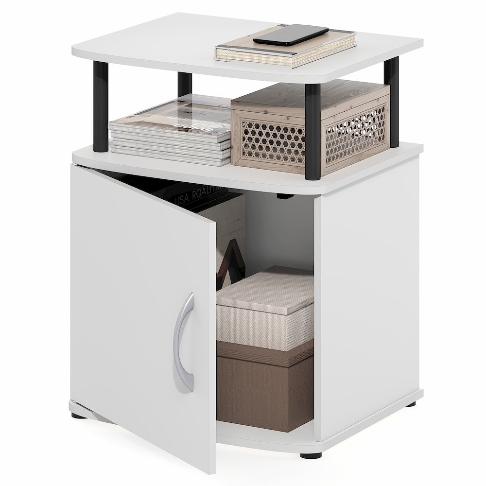 2-Tier Open Shelf End Table with Door Cabinet for Living Room, Bedroom, White. Picture 2