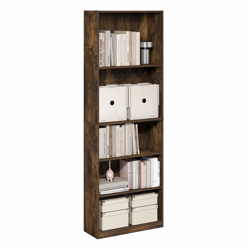 JAYA Book Shelf, 5-Tier Tall Book Shelf, Standing Bookshelf, 9.5 x 24.6 x 71.1. Picture 4