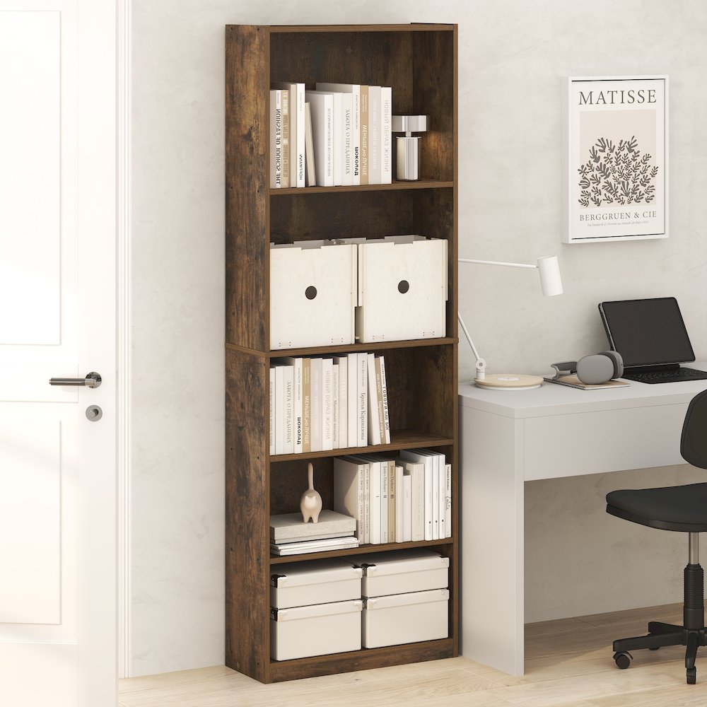 JAYA Book Shelf, 5-Tier Tall Book Shelf, Standing Bookshelf, 9.5 x 24.6 x 71.1. Picture 2