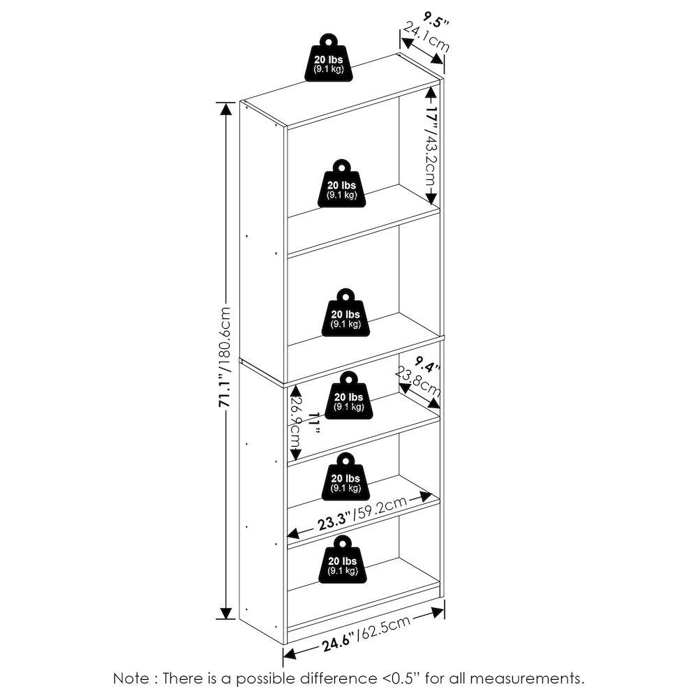 JAYA Book Shelf, 5-Tier Bookshelf with Open Storage Shelf, Standing Bookcase. Picture 4