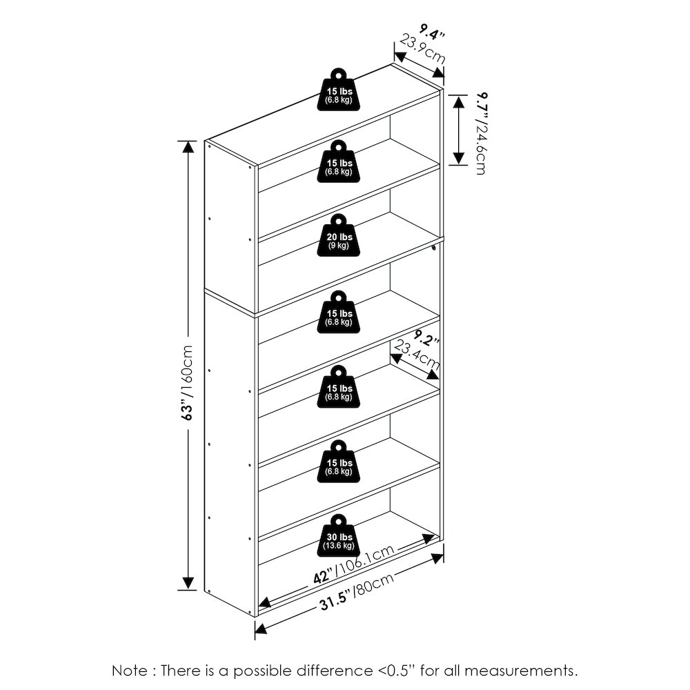 PASIR Book Shelf, 6-Tier Bookshelf with Open Storage Shelf, Standing Bookcase. Picture 6