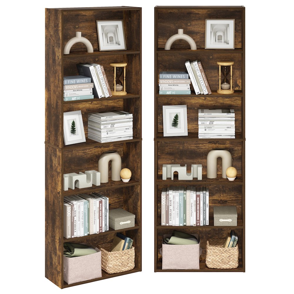 JAYA Book Shelf Set of 2, 6-Tier Bookshelf, Bookcase, Amber Pine. Picture 2