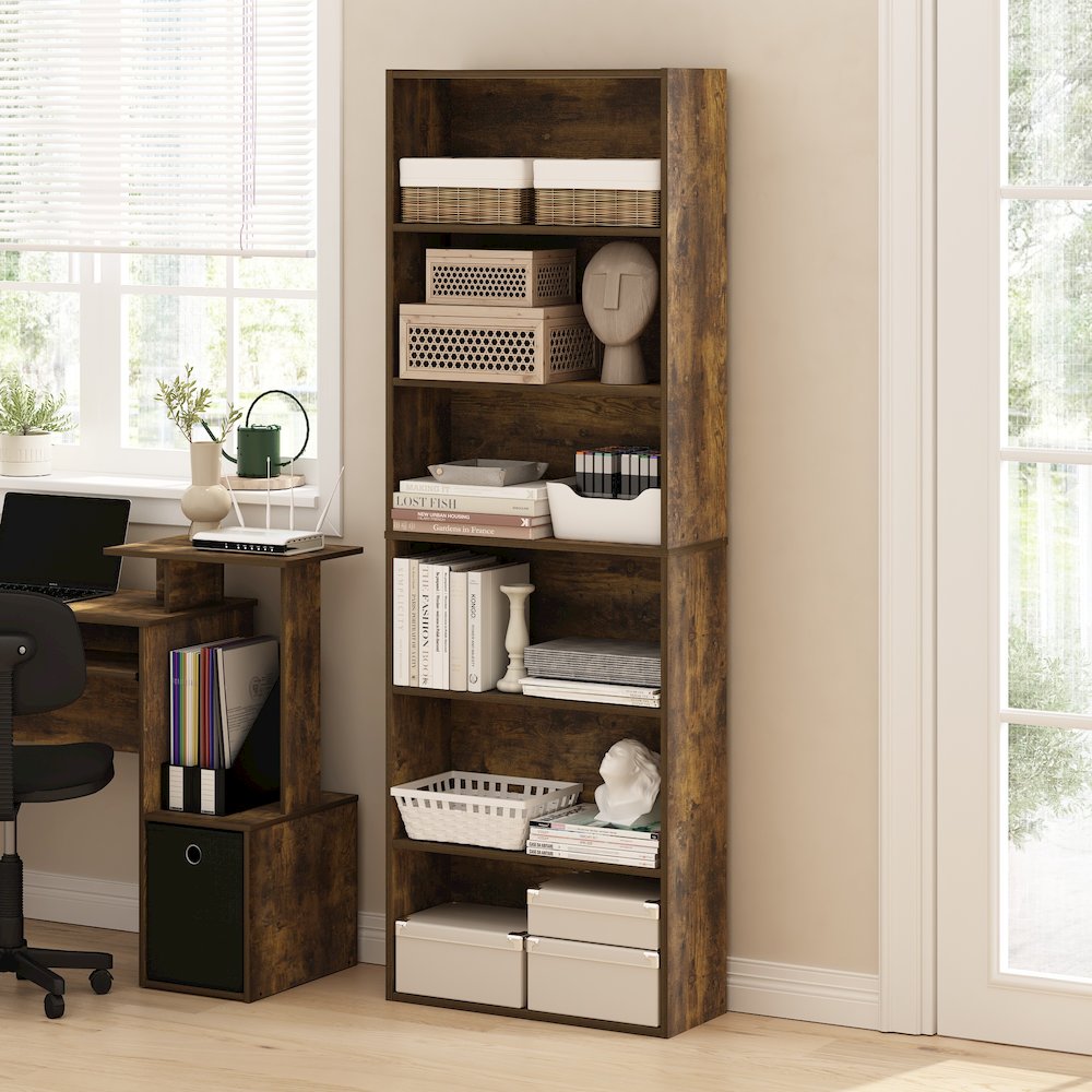 JAYA Book Shelf Set of 2, 6-Tier Bookshelf, Bookcase, Amber Pine. Picture 3