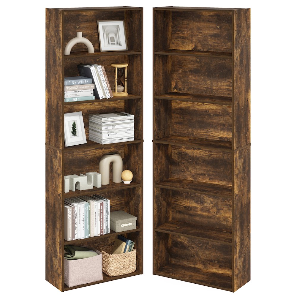 JAYA Book Shelf Set of 2, 6-Tier Bookshelf, Bookcase, Amber Pine. Picture 5