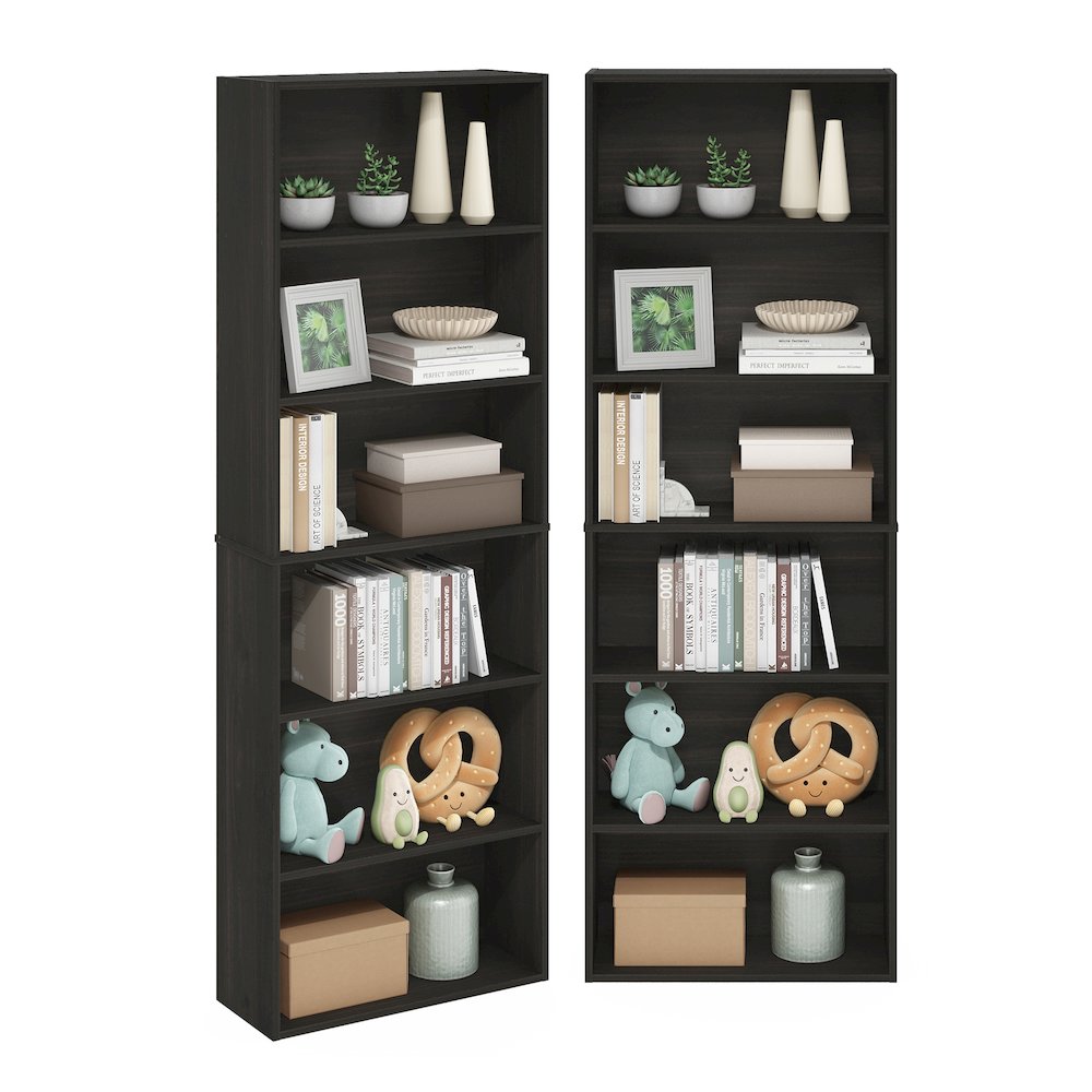 JAYA Book Shelf Set of 2, 6-Tier Bookshelf, Bookcase, Espresso. Picture 2