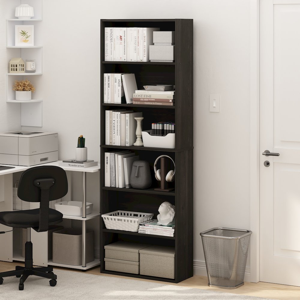 JAYA Book Shelf Set of 2, 6-Tier Bookshelf, Bookcase, Espresso. Picture 3