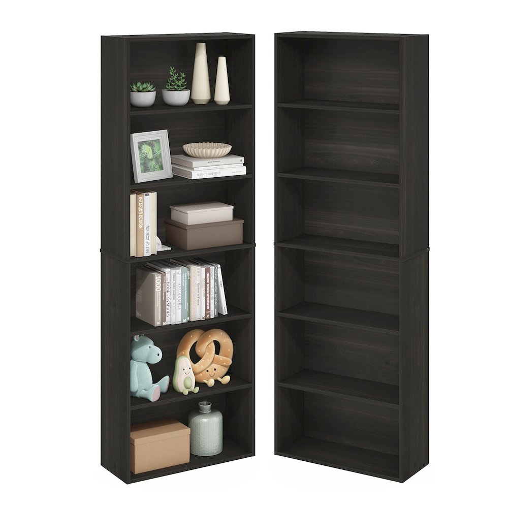 JAYA Book Shelf Set of 2, 6-Tier Bookshelf, Bookcase, Espresso. Picture 5