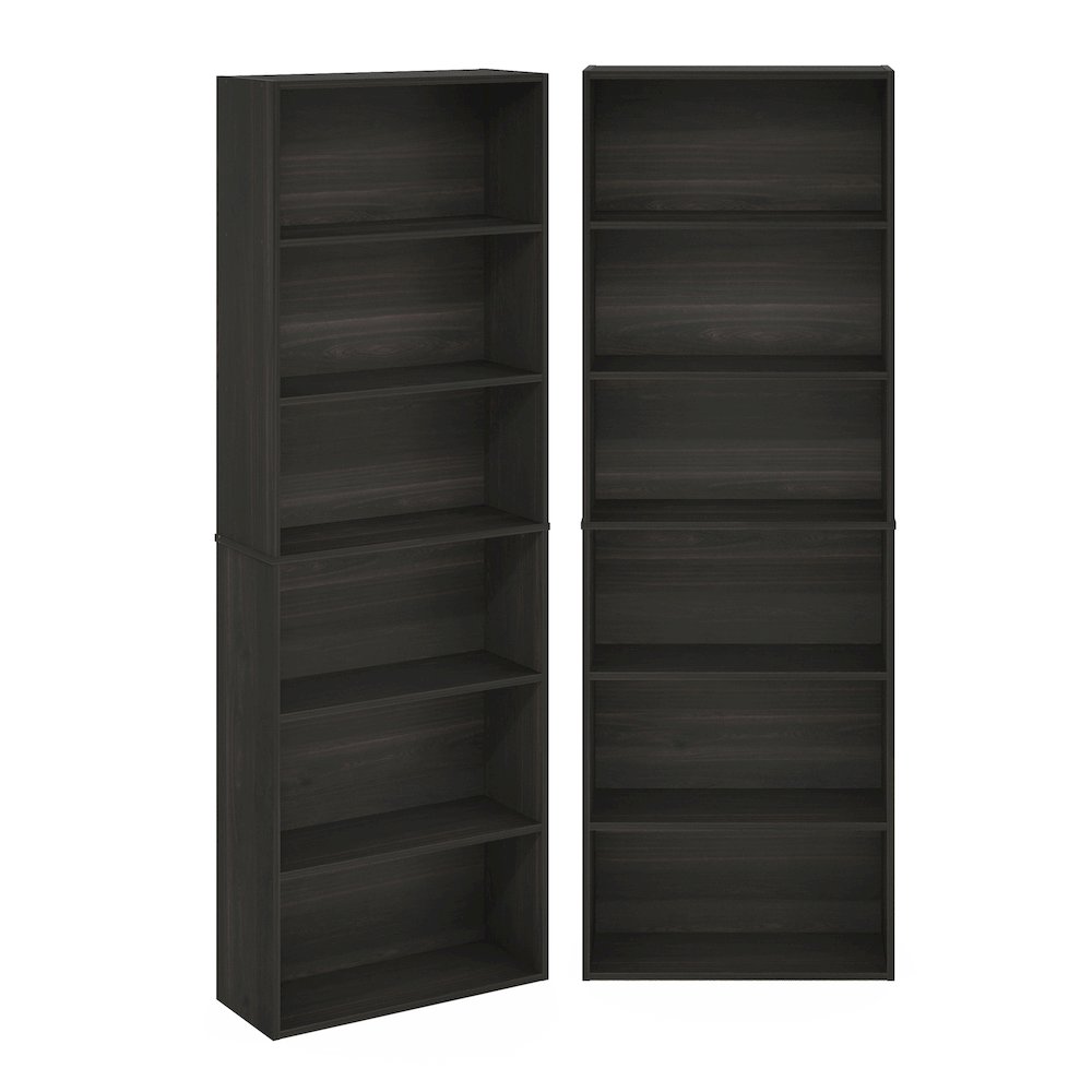 JAYA Book Shelf Set of 2, 6-Tier Bookshelf, Bookcase, Espresso. Picture 1