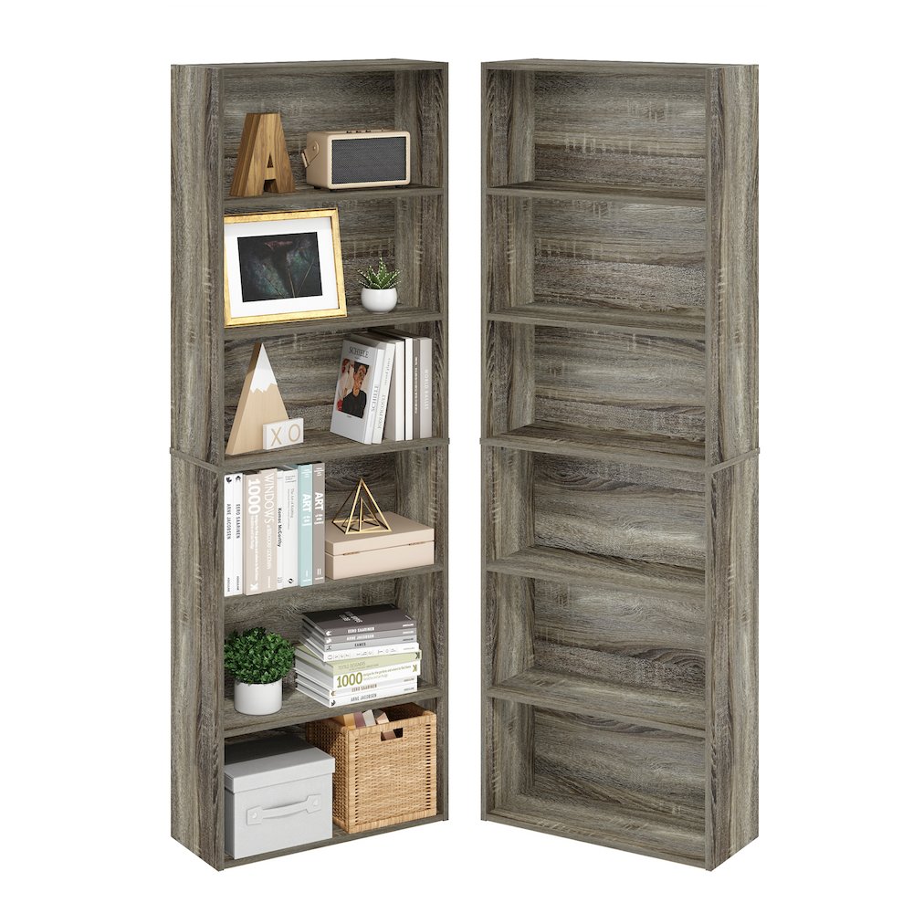 JAYA Book Shelf Set of 2, 6-Tier Bookshelf, Bookcase, French Oak. Picture 5