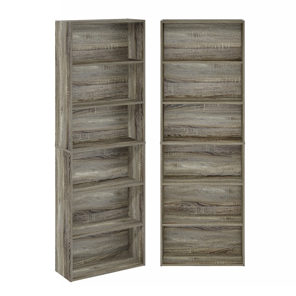 JAYA Book Shelf Set of 2, 6-Tier Bookshelf, Bookcase, French Oak. Picture 1