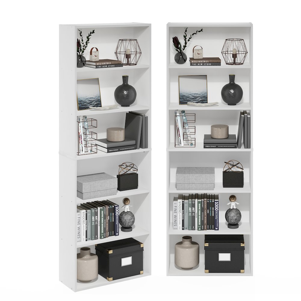 JAYA Book Shelf Set of 2, 6-Tier Bookshelf, Bookcase, White. Picture 2