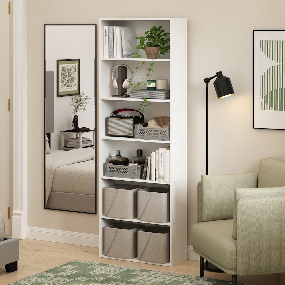 JAYA Book Shelf Set of 2, 6-Tier Bookshelf, Bookcase, White. Picture 3
