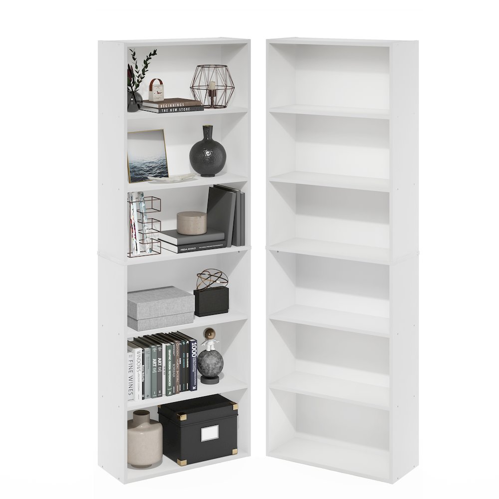 JAYA Book Shelf Set of 2, 6-Tier Bookshelf, Bookcase, White. Picture 5