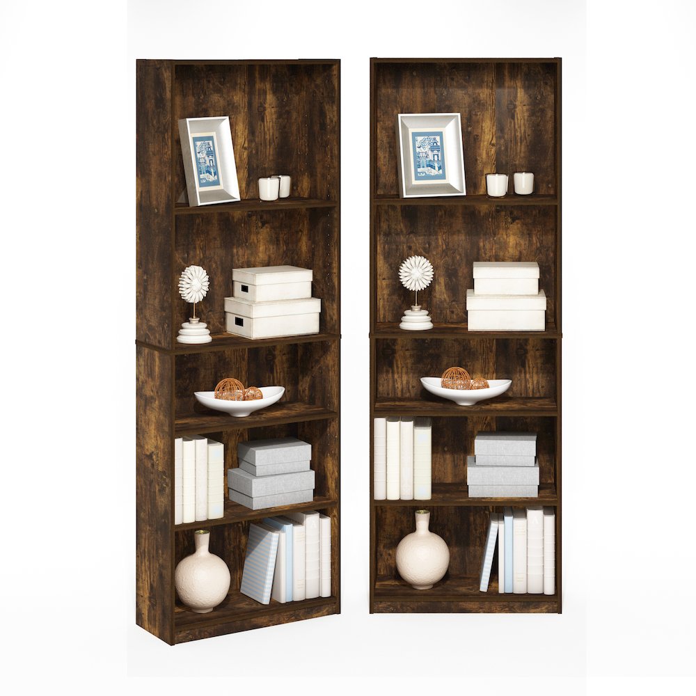 JAYA Book Shelf Set of 2, 5-Tier Bookshelf, with Adjustable Shelf, Amber Pine. Picture 2