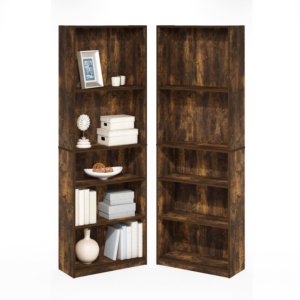 JAYA Book Shelf Set of 2, 5-Tier Bookshelf, with Adjustable Shelf, Amber Pine. Picture 5