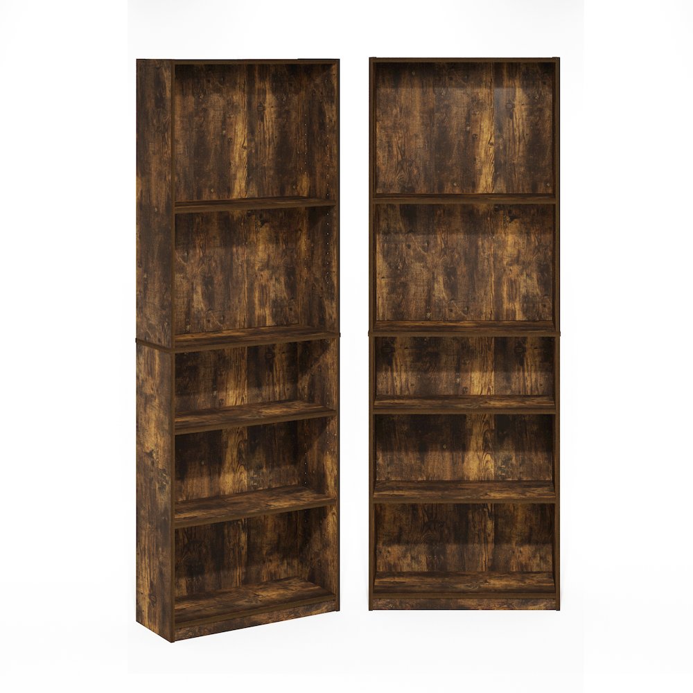JAYA Book Shelf Set of 2, 5-Tier Bookshelf, with Adjustable Shelf, Amber Pine. Picture 1