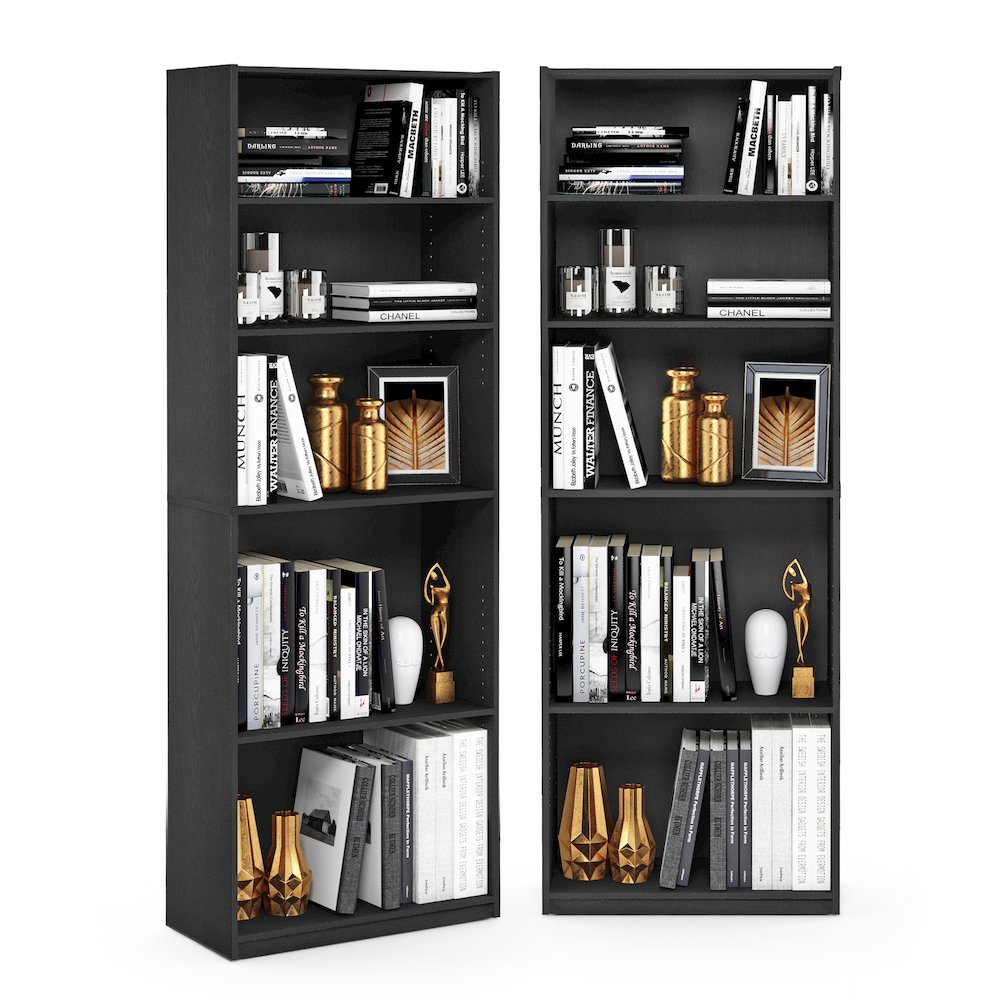 JAYA Book Shelf Set of 2, 5-Tier Bookshelf, with Adjustable Shelf, Black. Picture 3