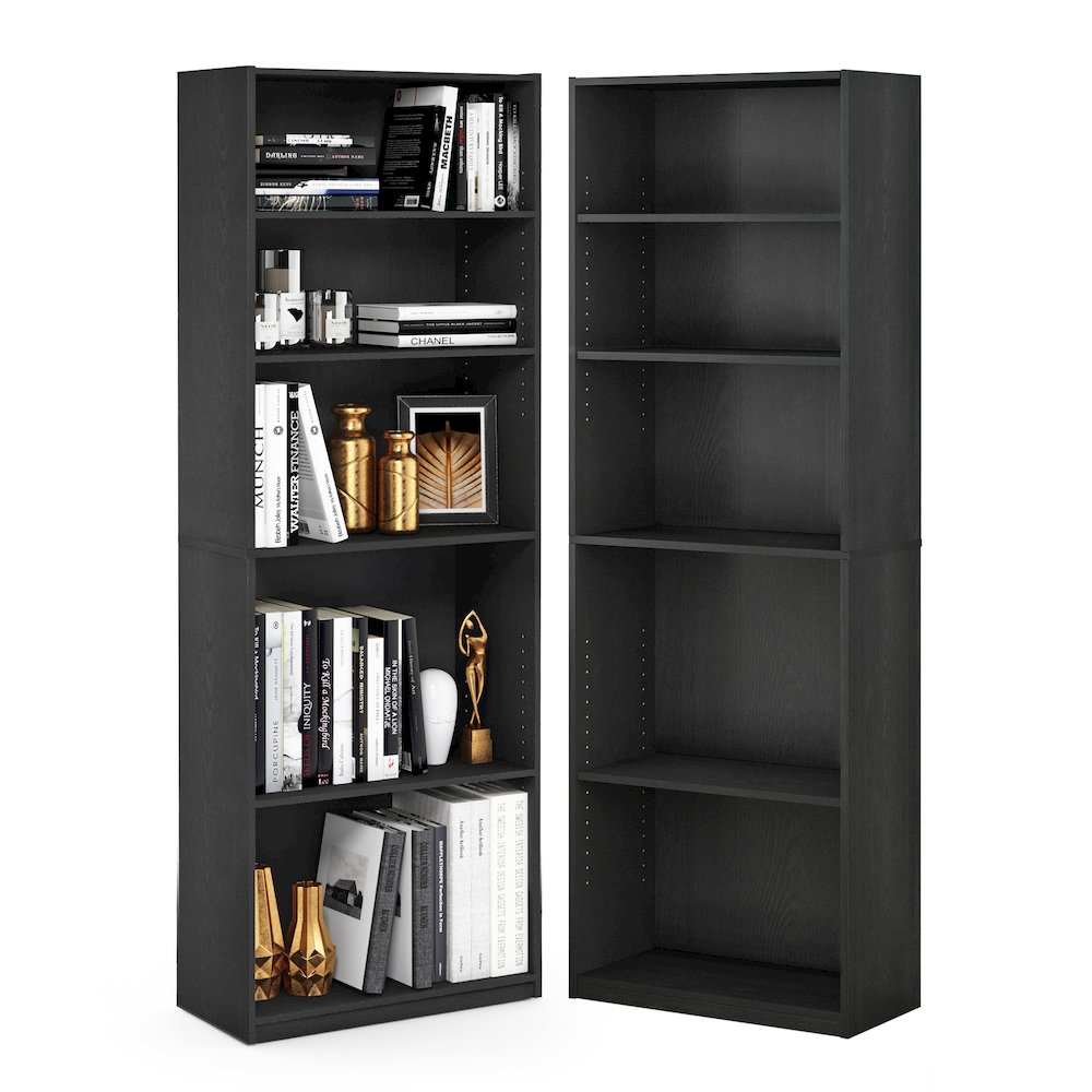JAYA Book Shelf Set of 2, 5-Tier Bookshelf, with Adjustable Shelf, Black. Picture 2