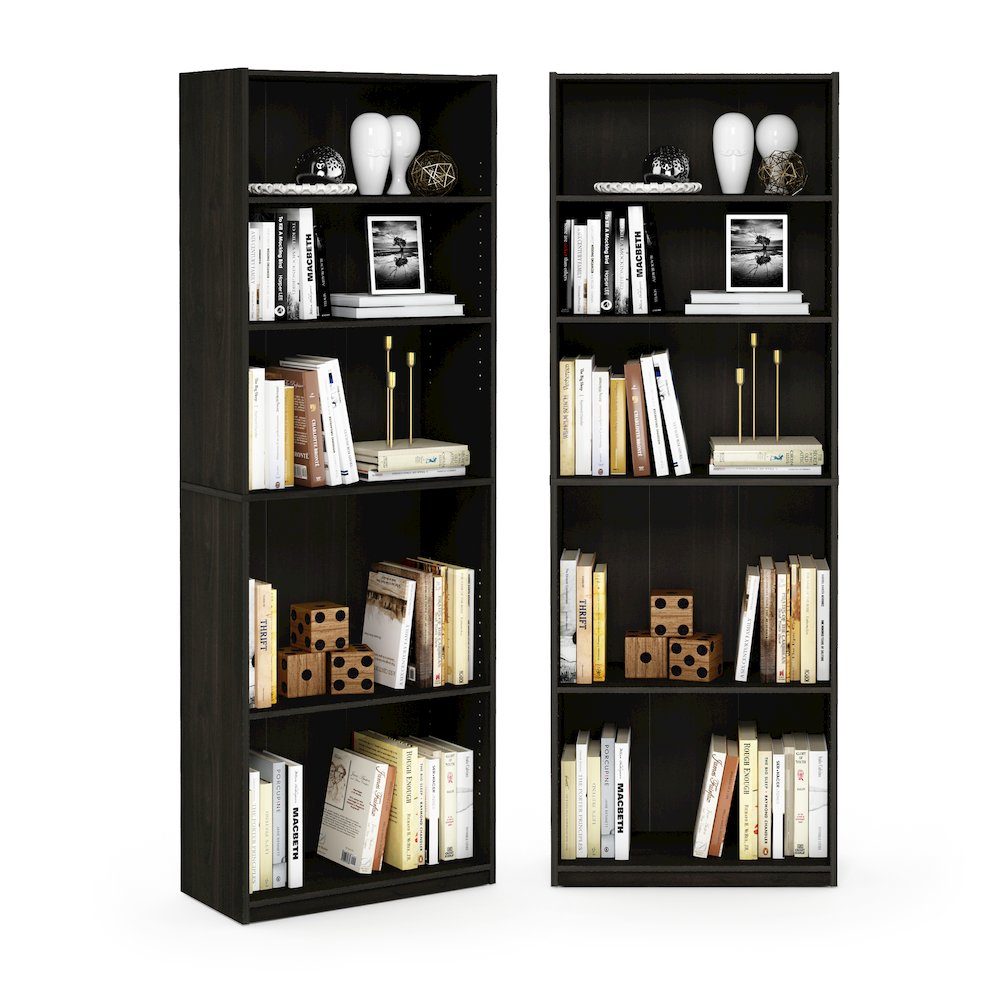 JAYA Book Shelf Set of 2, 5-Tier Bookshelf, with Adjustable Shelf, Espresso. Picture 2