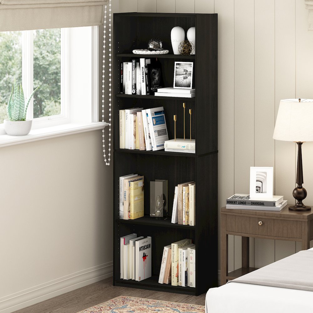 JAYA Book Shelf Set of 2, 5-Tier Bookshelf, with Adjustable Shelf, Espresso. Picture 3